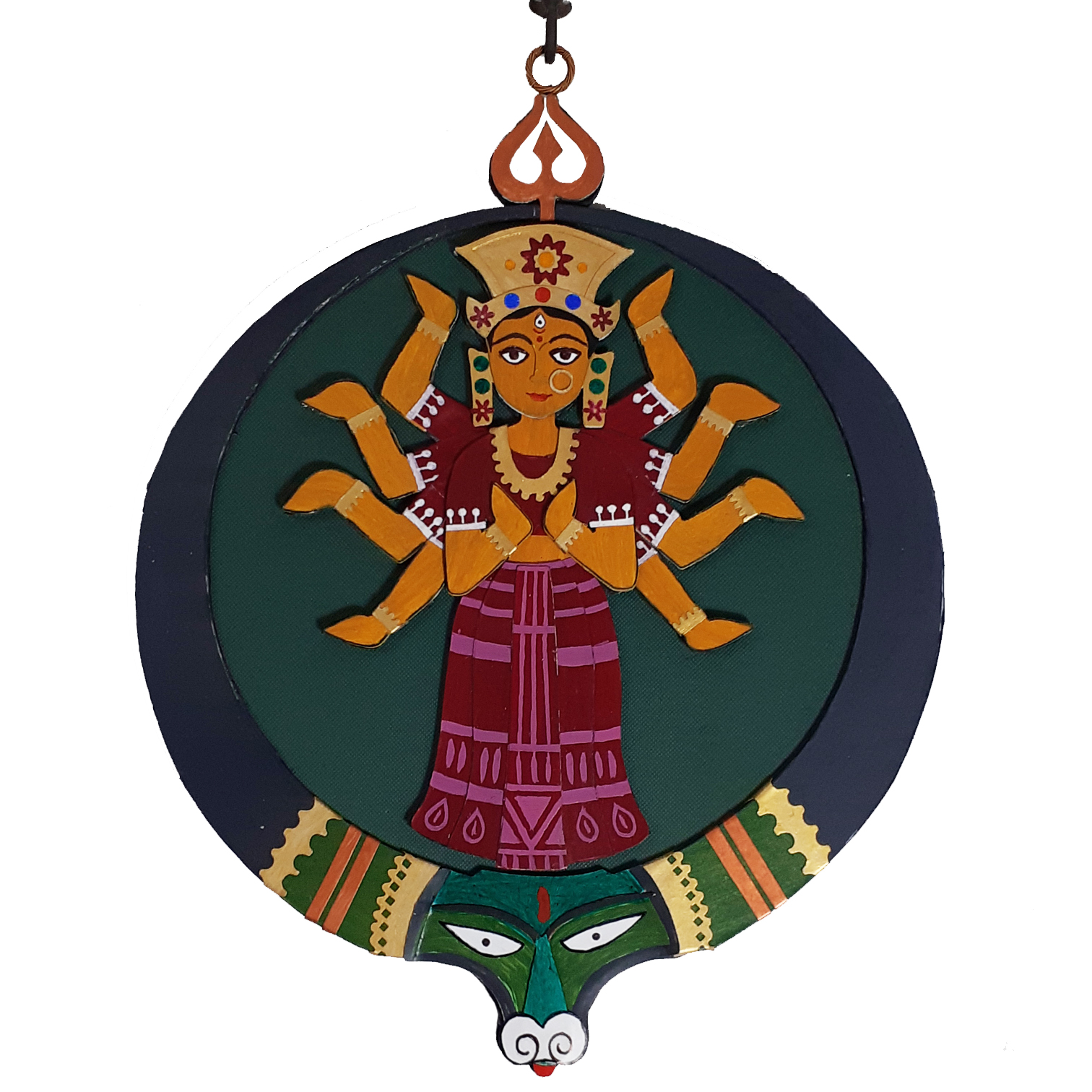 Twaksati Handmade Round Wall Decor - Ma Durga -Purplish maroon
